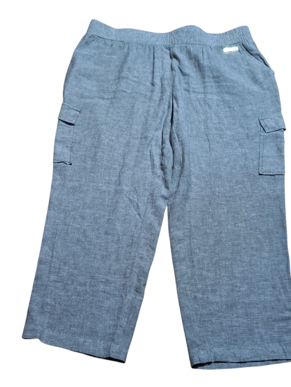 Jones NY Womens L Green Cargo Cropped Pants Linen Blend Beach Resort Vacation